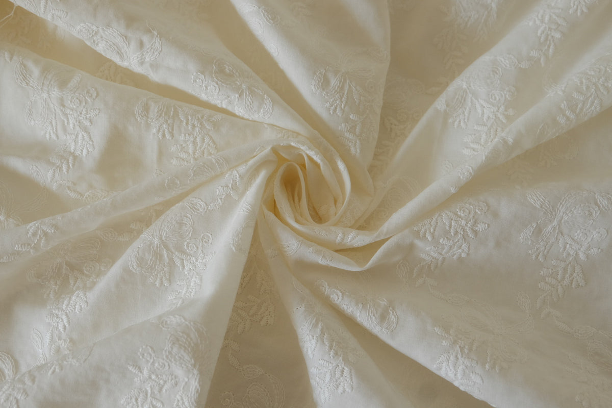 Ivory Ribbon Garden – Embroidered Cotton | 1.6 yards