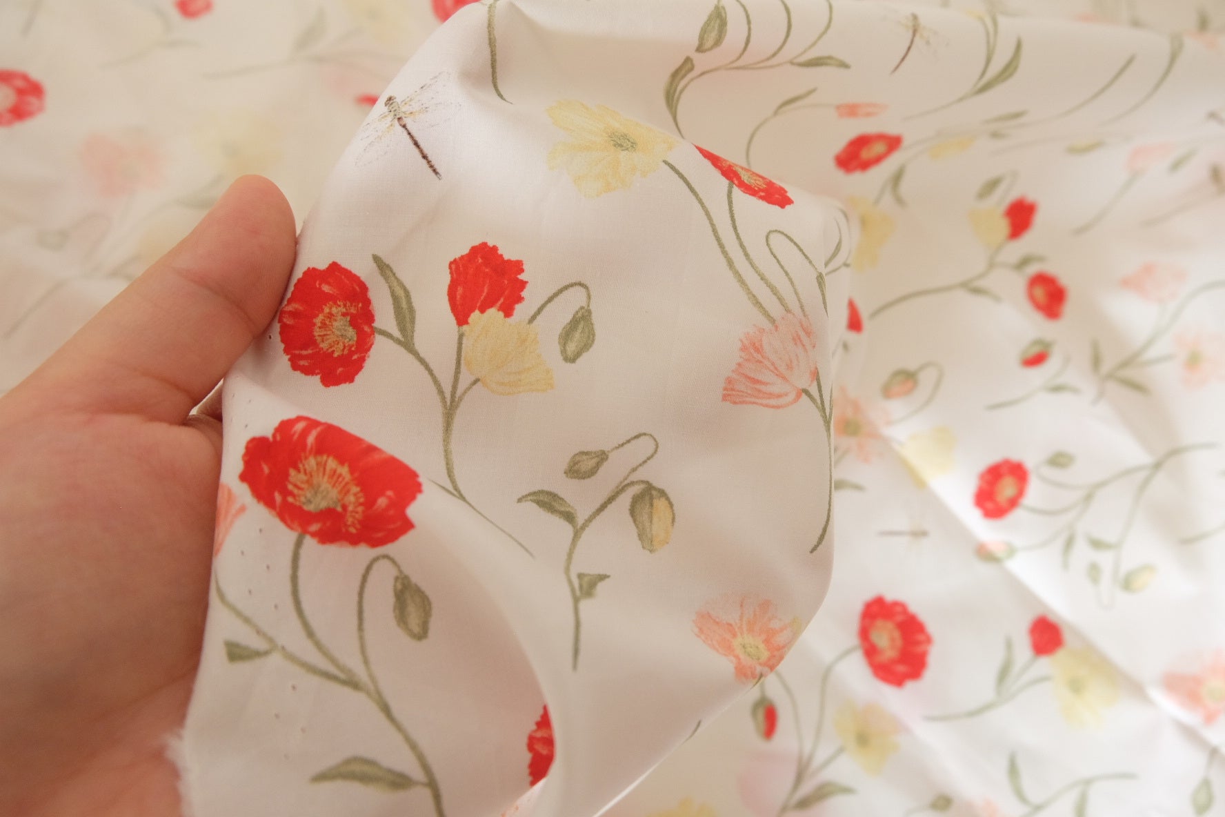 Minimalist Wildflower Cotton Poplin Fabric – Cream Background – 2.7 yd