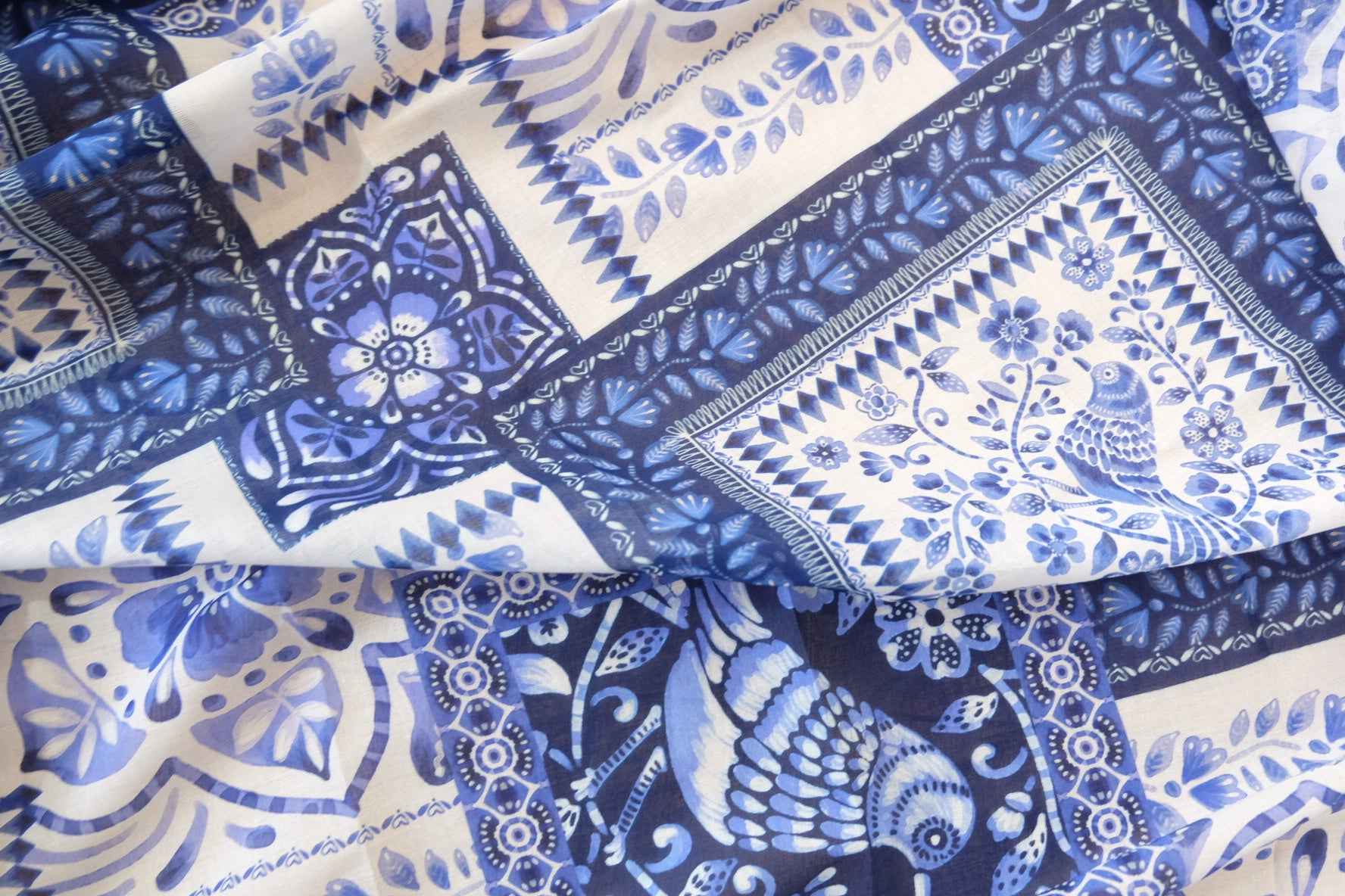 Blue Tile Print Cotton Voile — 2.2 yd