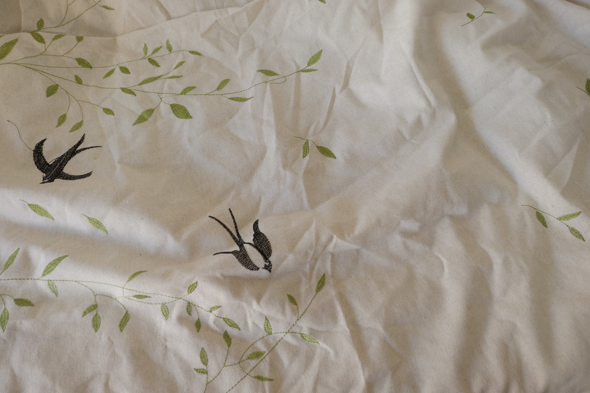 Swallows & Willow Branches Embroidered Cotton Linen – 1.64 yd