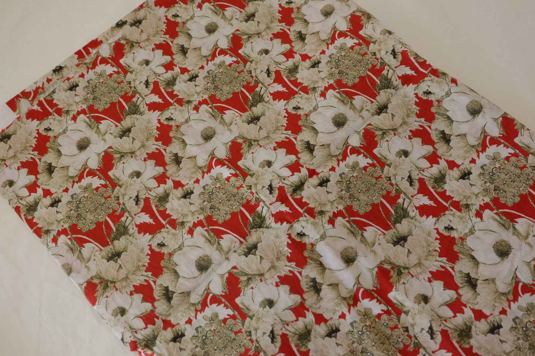 Red Vintage Floral Cotton Lawn Fabric – 2.2 yd