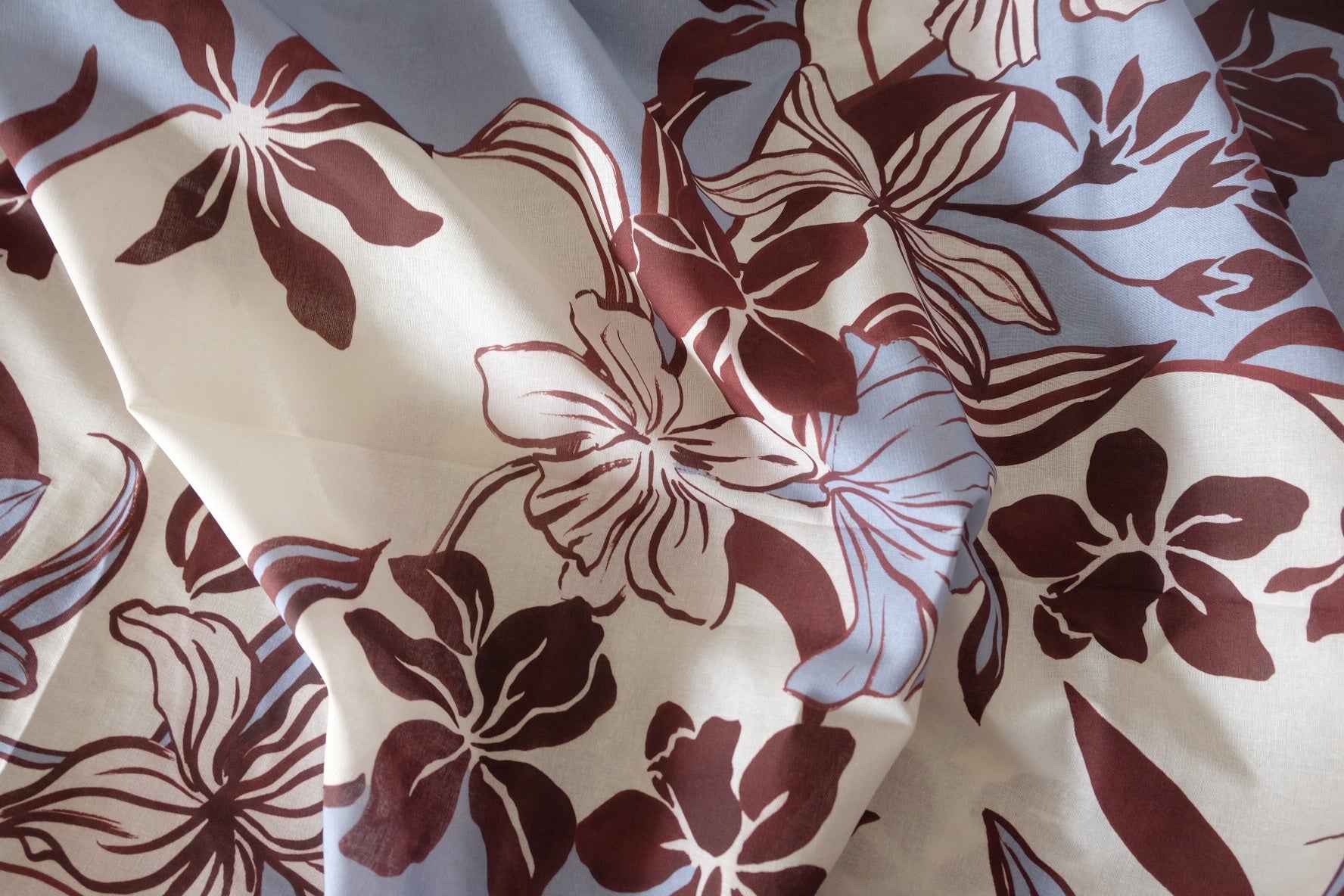 Burgundy Floral Linen Cotton Blend Fabric – 3.3 yd