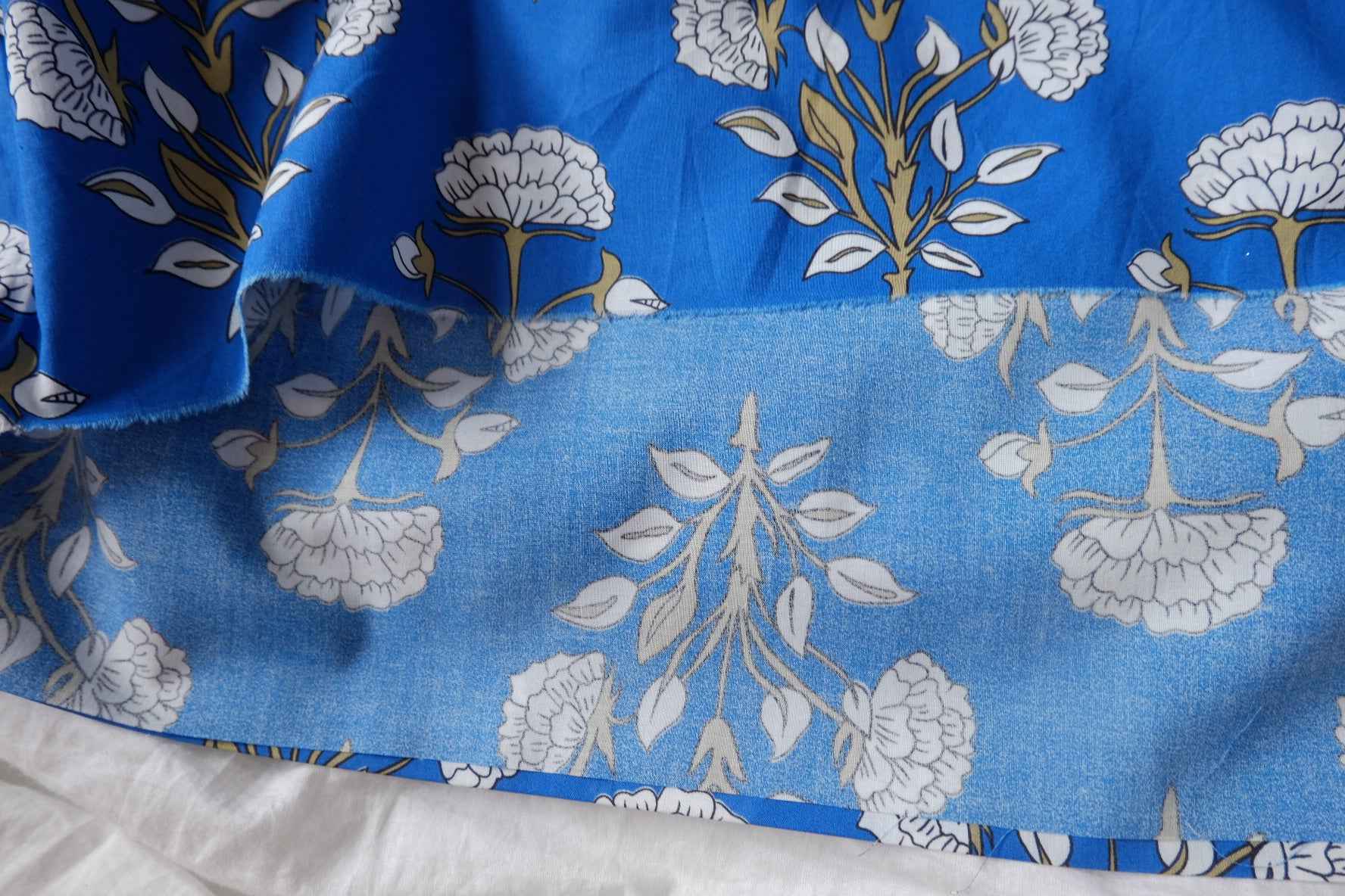 Blue Block Floral Cotton Poplin Fabric - 1.64 yd