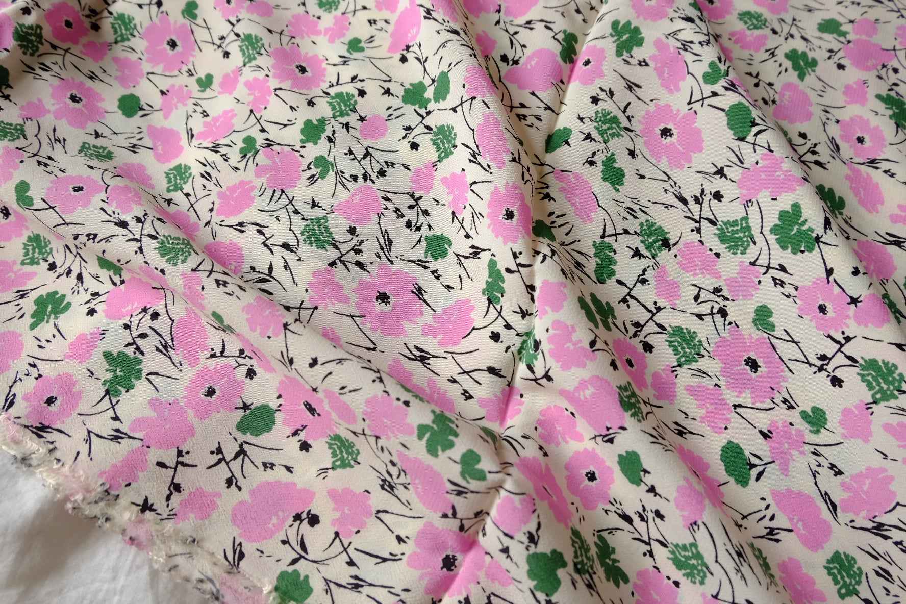 Pink Floral Viscose Dress Fabric - 2.19 Yards