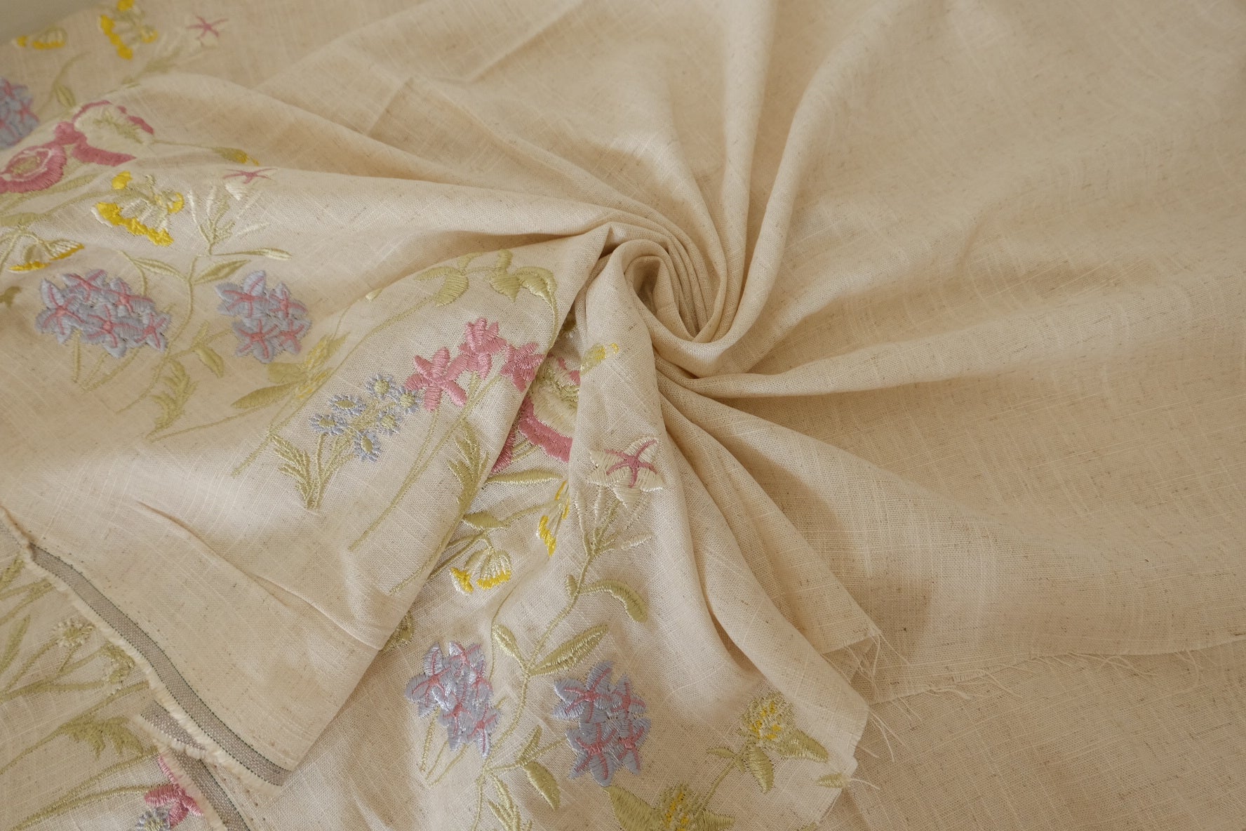 Floral Embroidery Cotton Linen Fabric – 2.2 yd