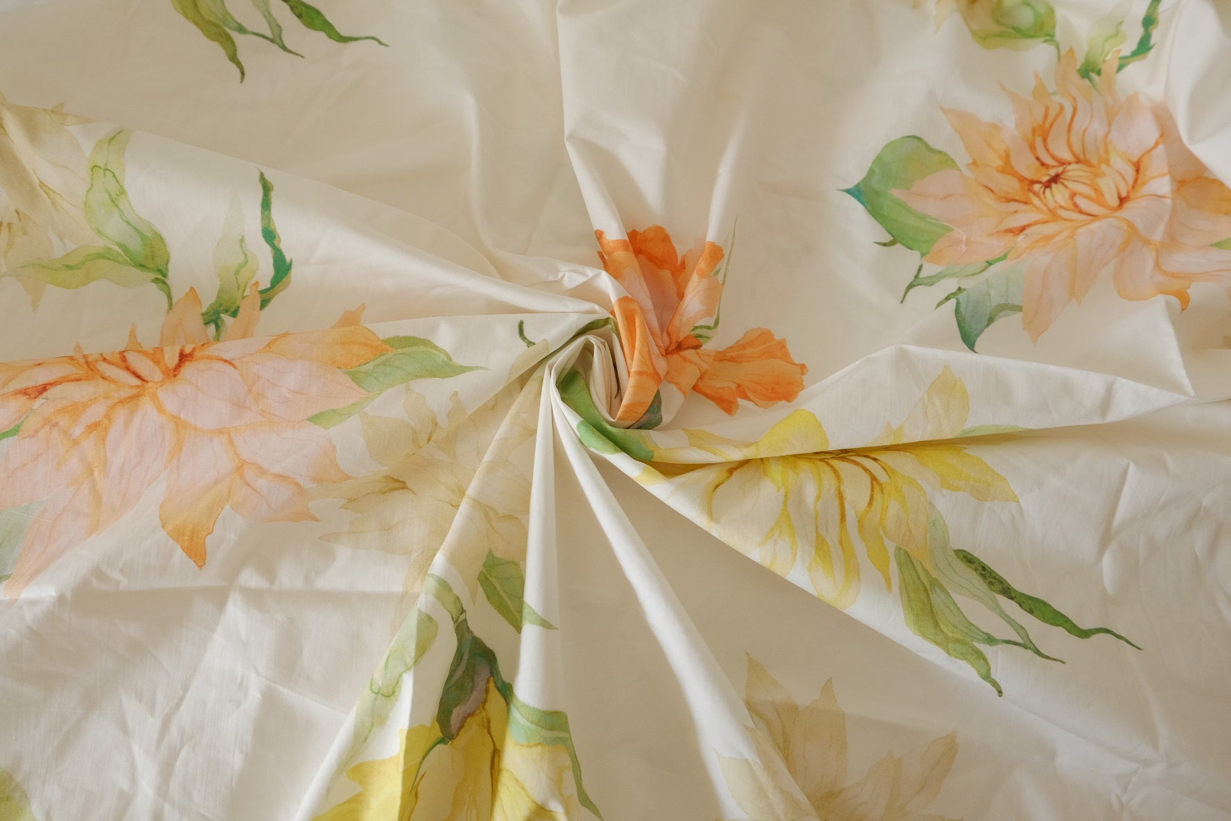Watercolor Garden Floral Cotton Poplin Fabric – Soft Botanical Print – 1 yd