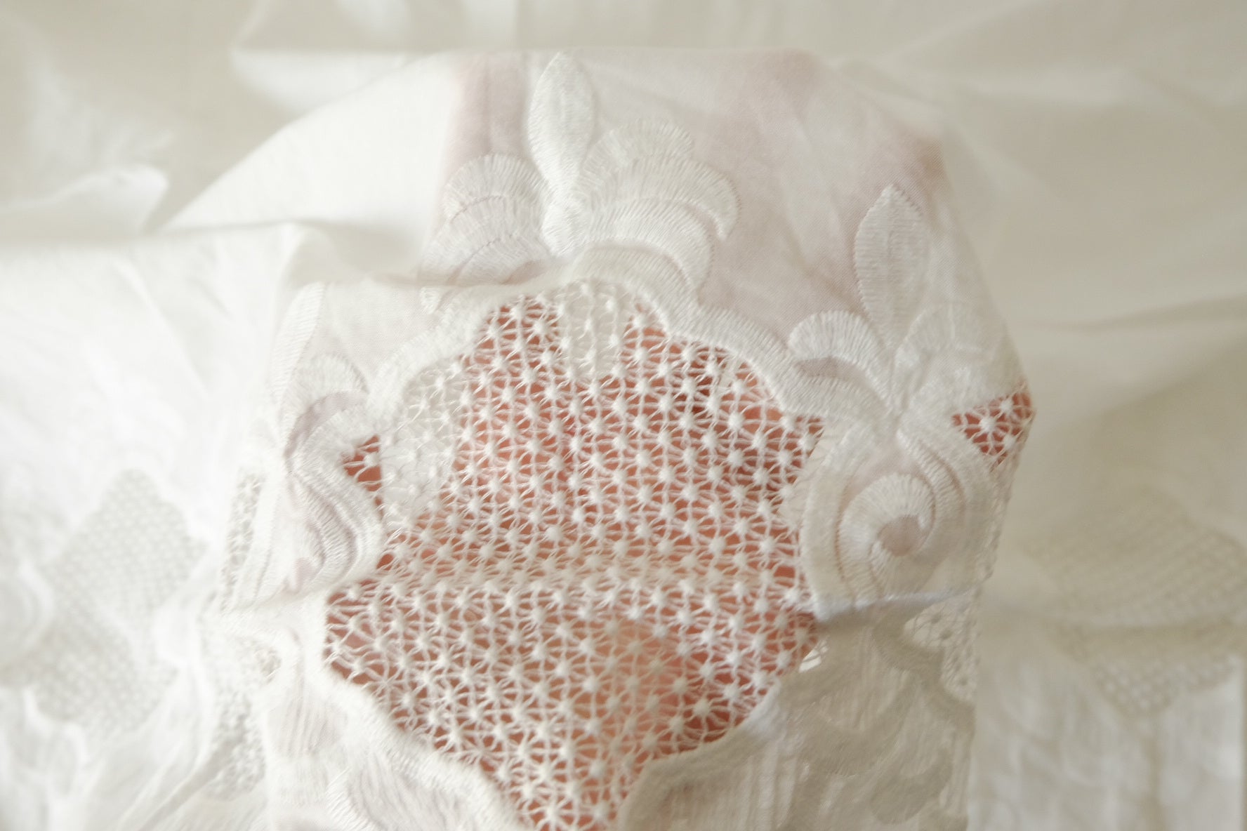 White Double-Border Floral Eyelet Embroidered Cotton Fabric – 1.86 yd Piece