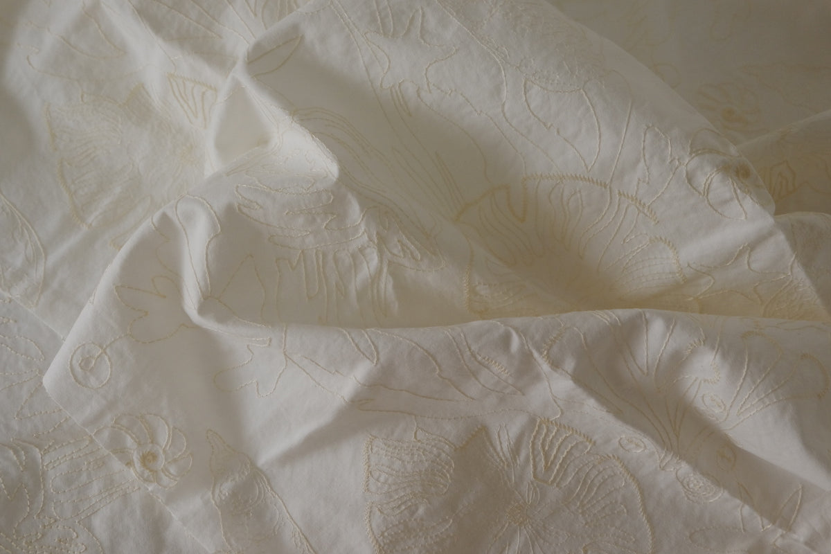 Marine Botanical Embroidered Cotton Poplin