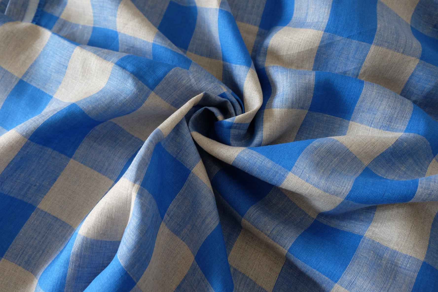 Blue Check Linen Fabric – 1.6 yd