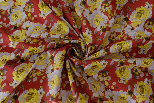 Vintage Yellow Rose Cotton Lawn Fabric – Soft Floral Cotton Print – 2.3 yd