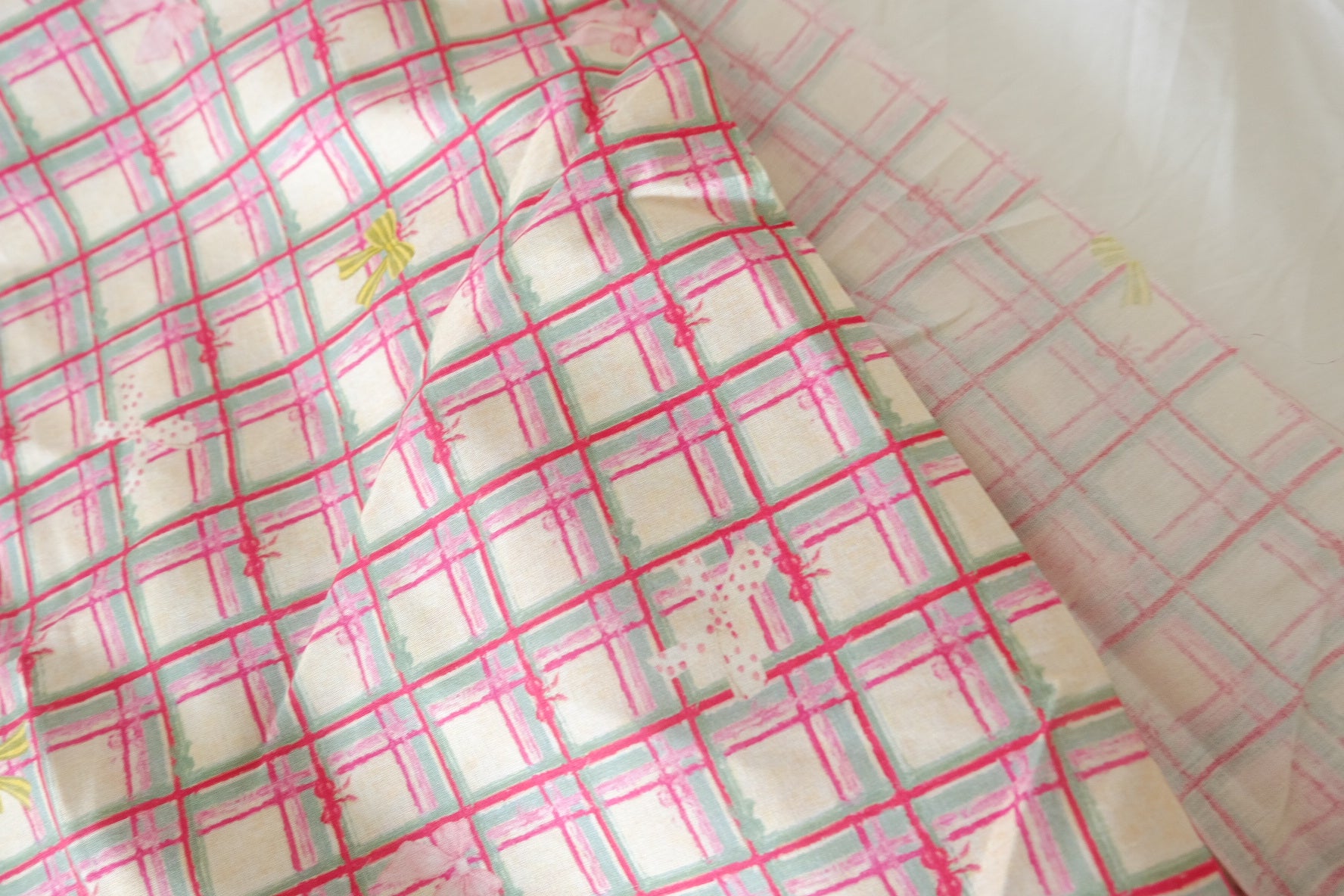 Pink Ribbon Plaid 60s Cotton Fabric – 2.73 yd