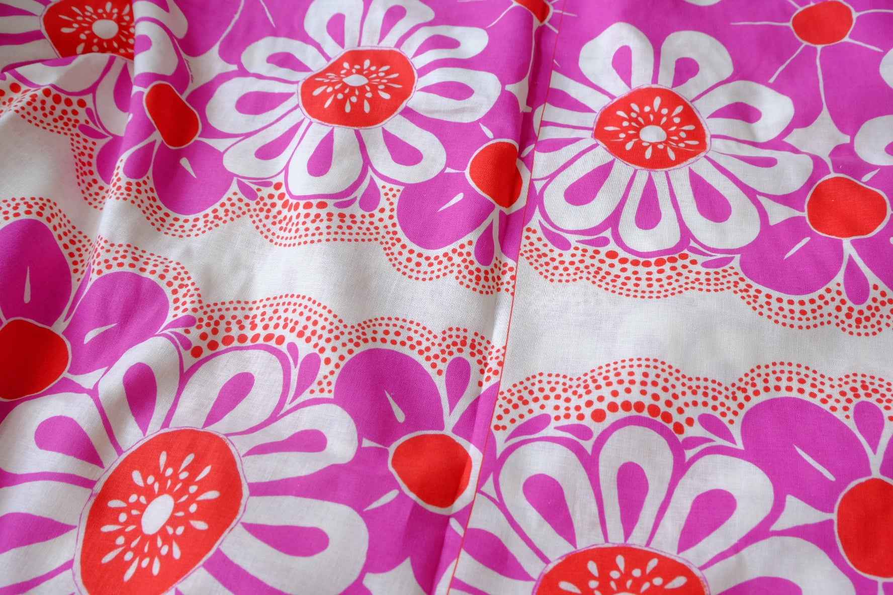 Farm Rio Deadstock Placement Floral Cotton Linen Fabric, Pink and Orange Border Print, 1.64 Yards