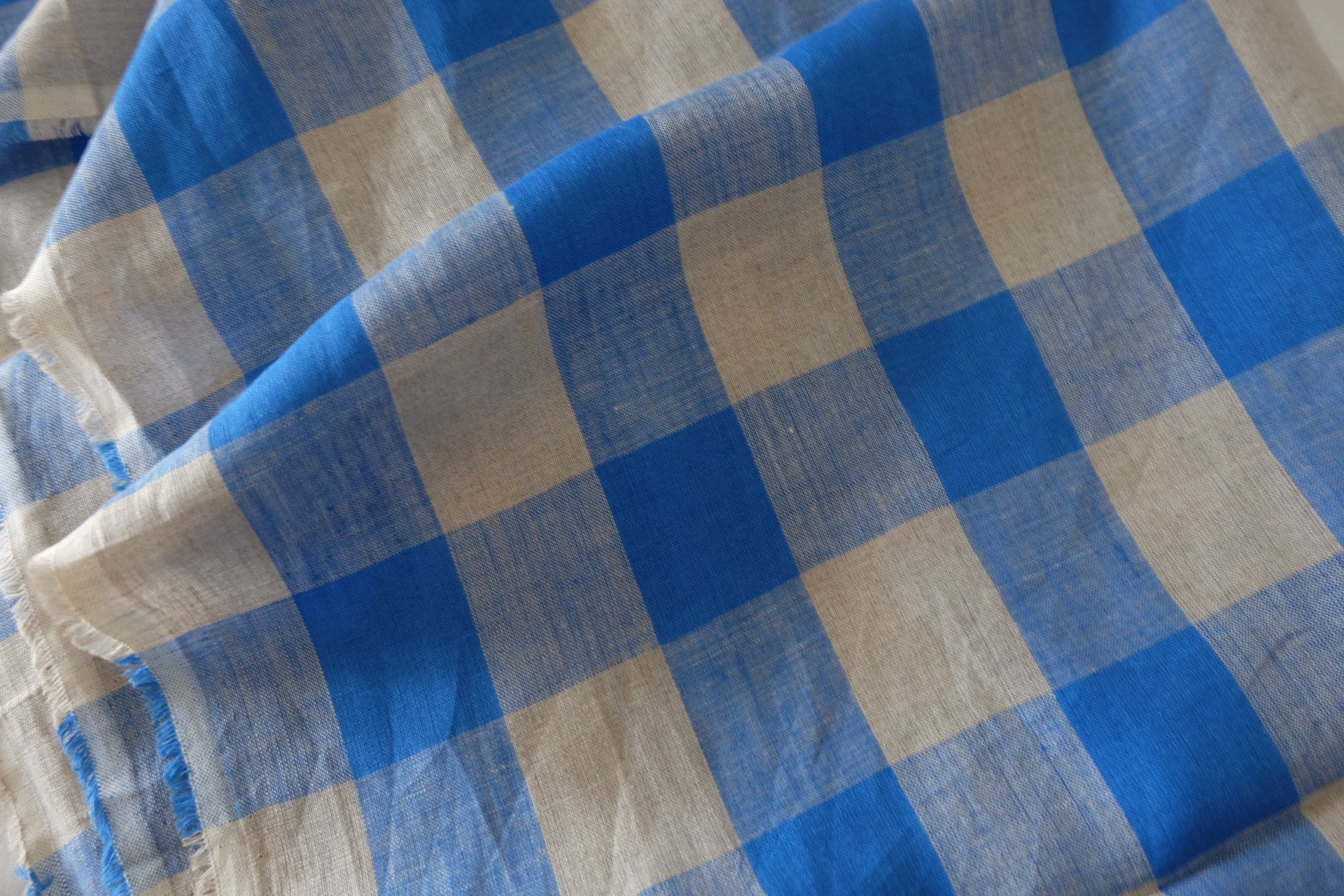 Blue Check Linen Fabric – 1.6 yd