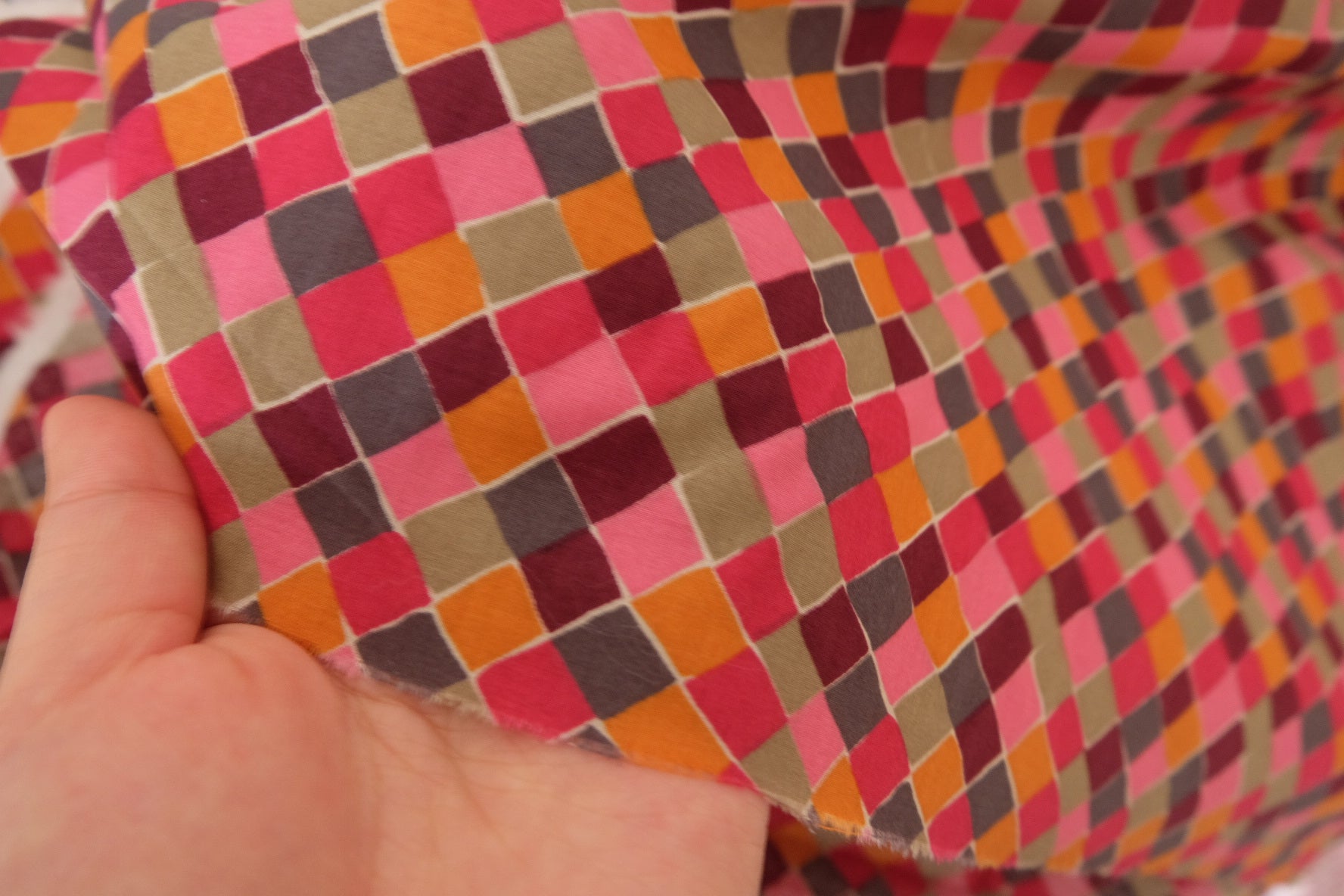 Pink Mosaic Cotton Poplin Fabric – 1.7 yd