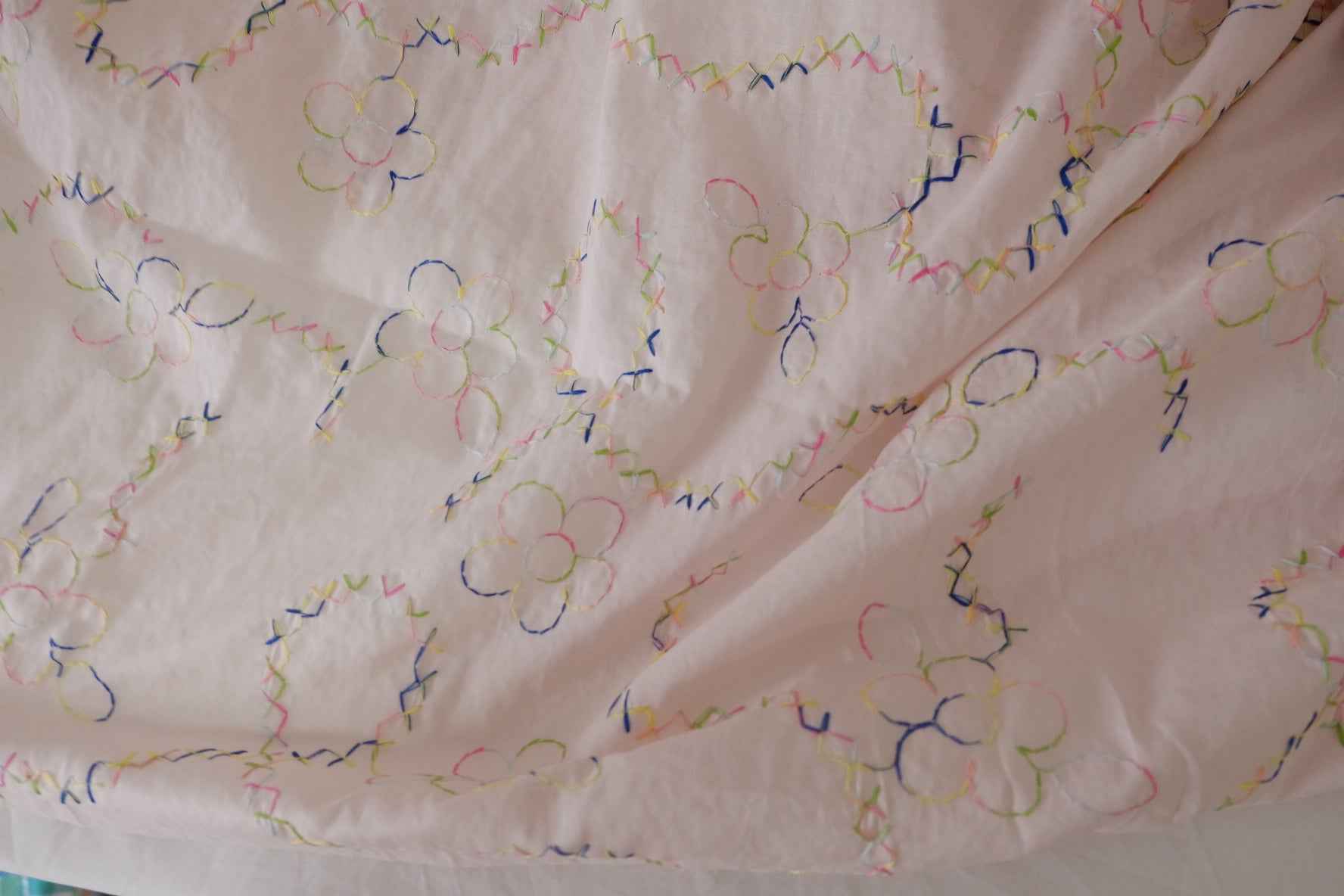 Rainbow Stitch Embroidered Cotton Fabric – 1.6 yd