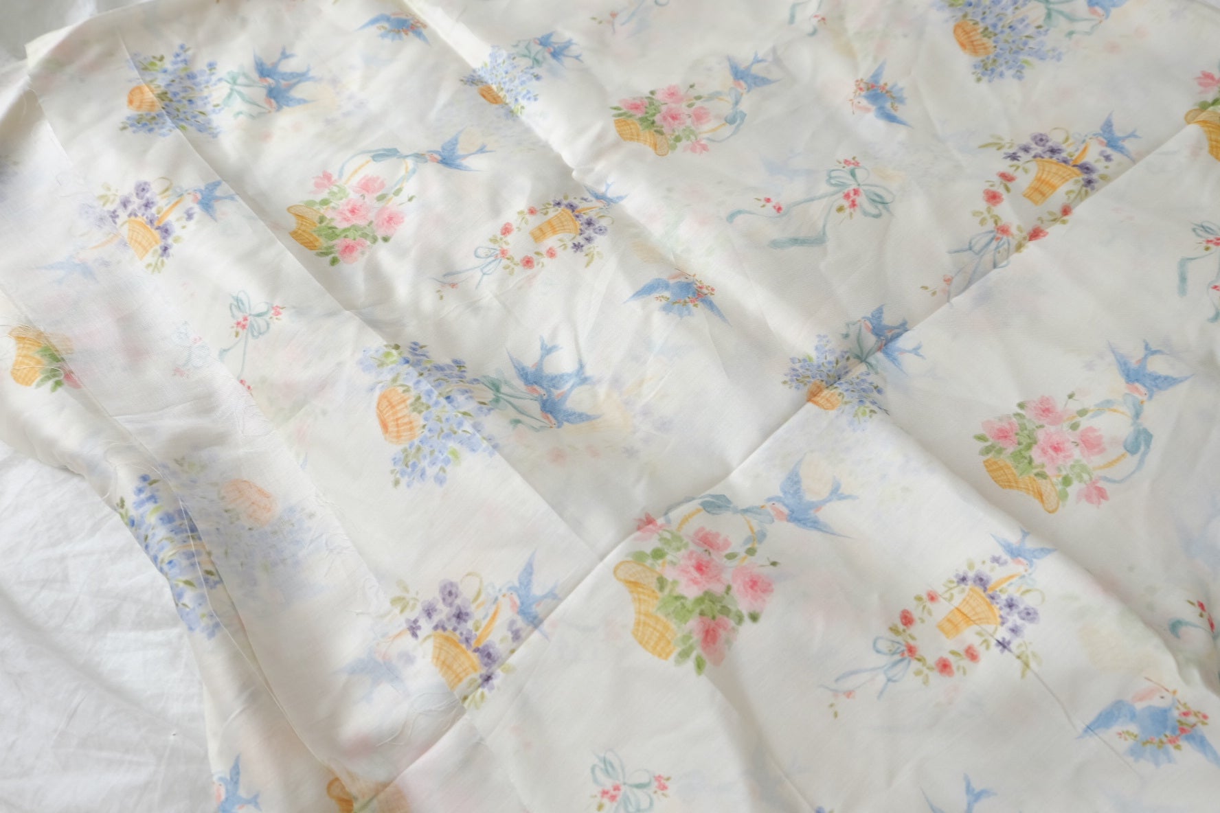Bluebird Basket Print Silky Cotton Sateen Fabric - 2.19 yd