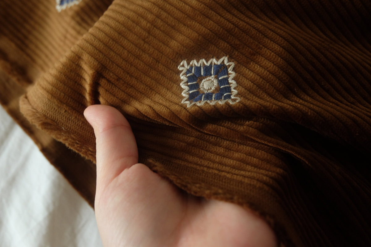 Embroidered Caramel Cotton Corduroy – 1.1 yd