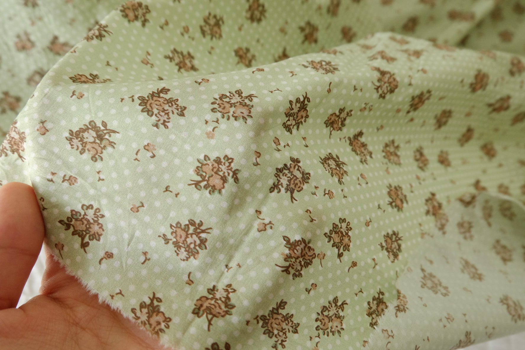 Sage Green Vintage Bouquet Print Cotton Lawn Fabric – 3.28 yd Piece