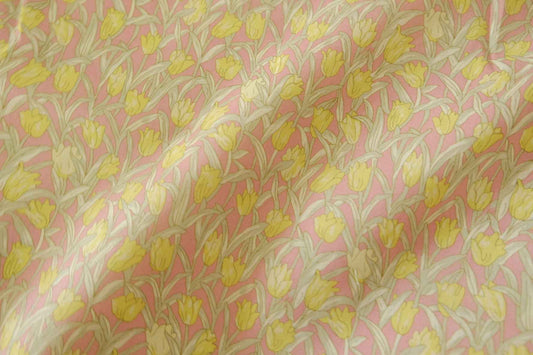 Pink Yellow Tulip Cotton Lawn Fabric – 2.2 yd