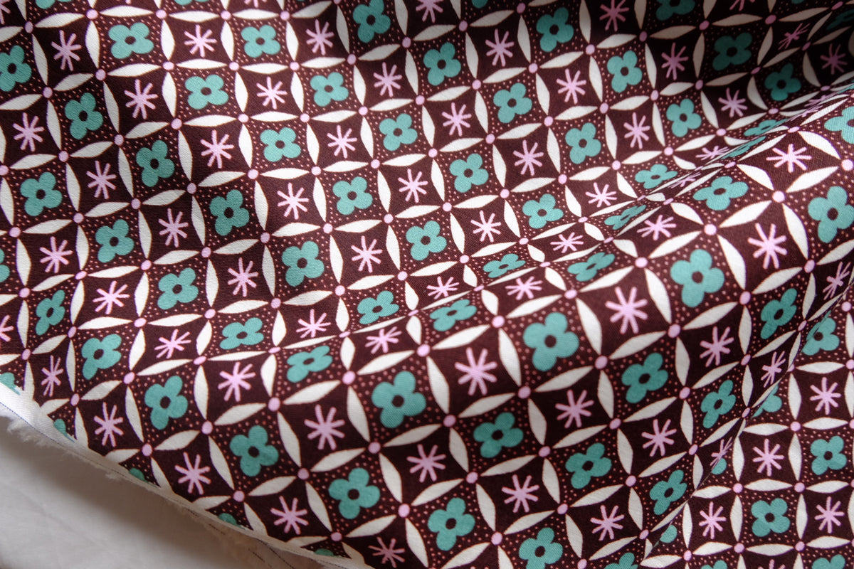 Retro Tile Floral Cotton Poplin — 2.2 yd