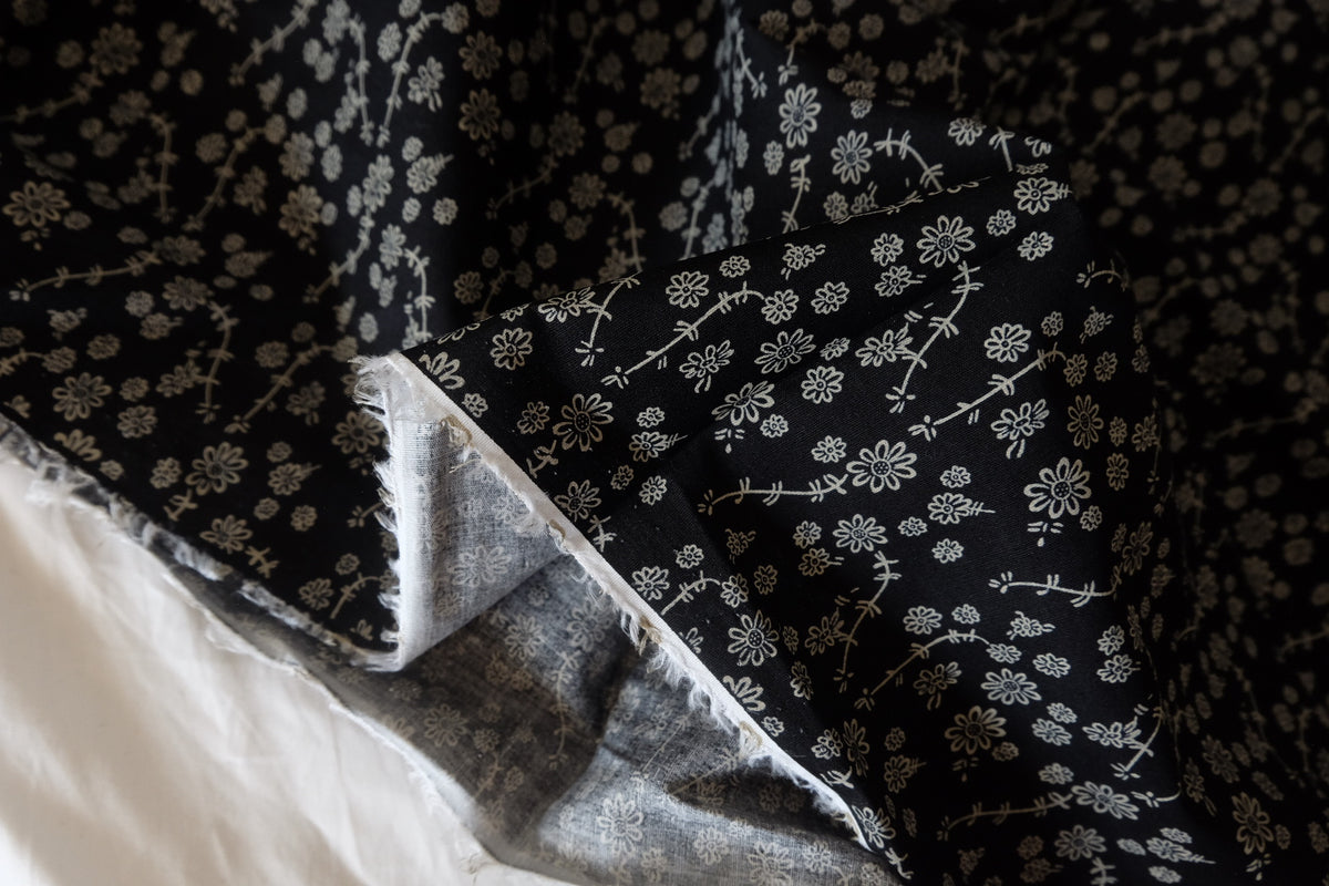 Midnight Daisy – Black & Ivory Floral Cotton Fabric – 2.2 yd
