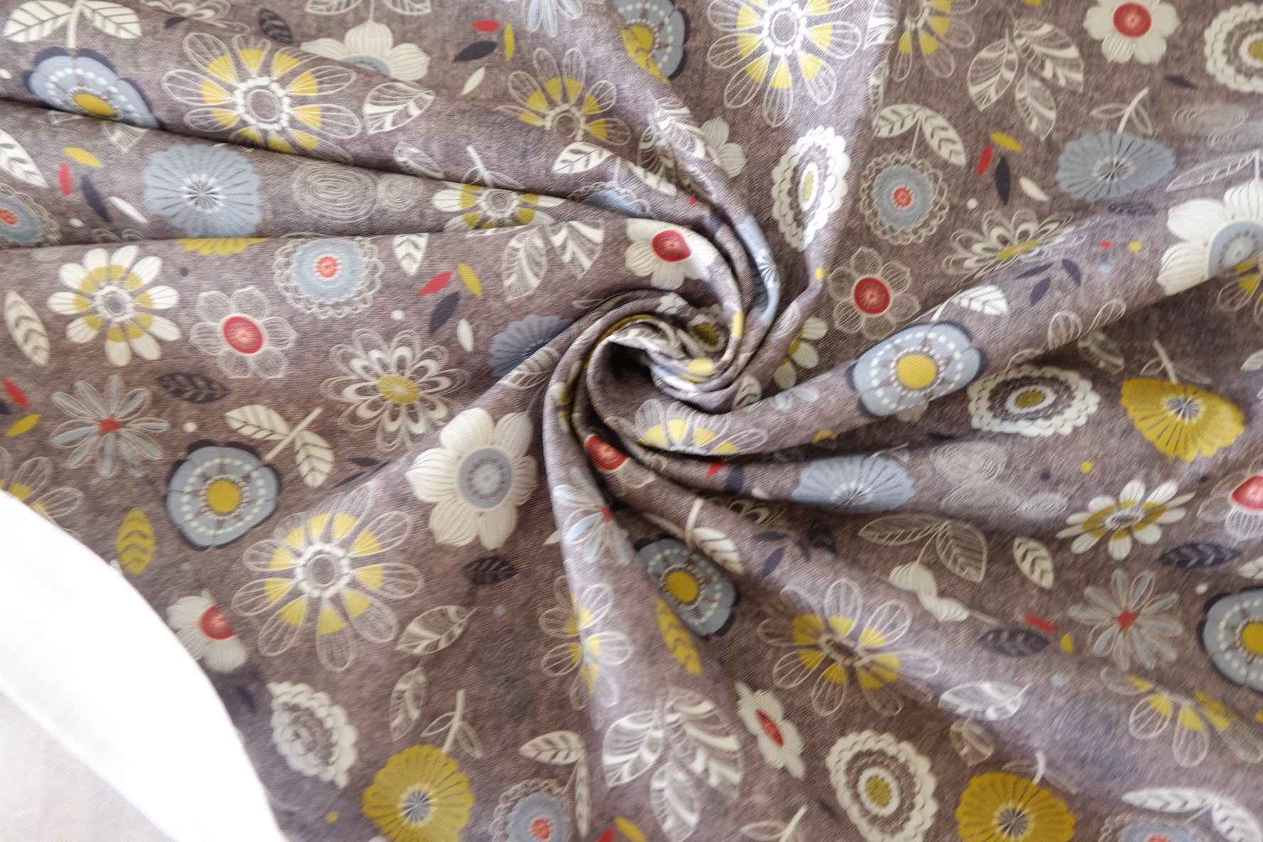 Grey Floral Cotton Fabric – 1.8 yd