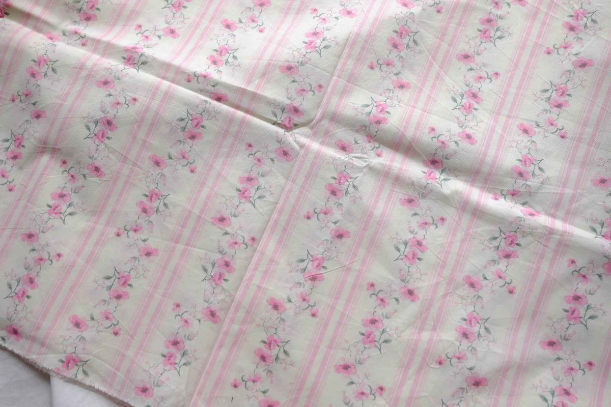 Pink Stripe Floral Cotton Poplin — 2.2 yd