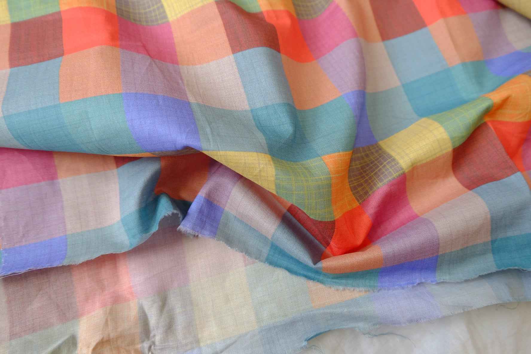 Colorful Madras Check Cotton Lawn Fabric — 3.94 yd
