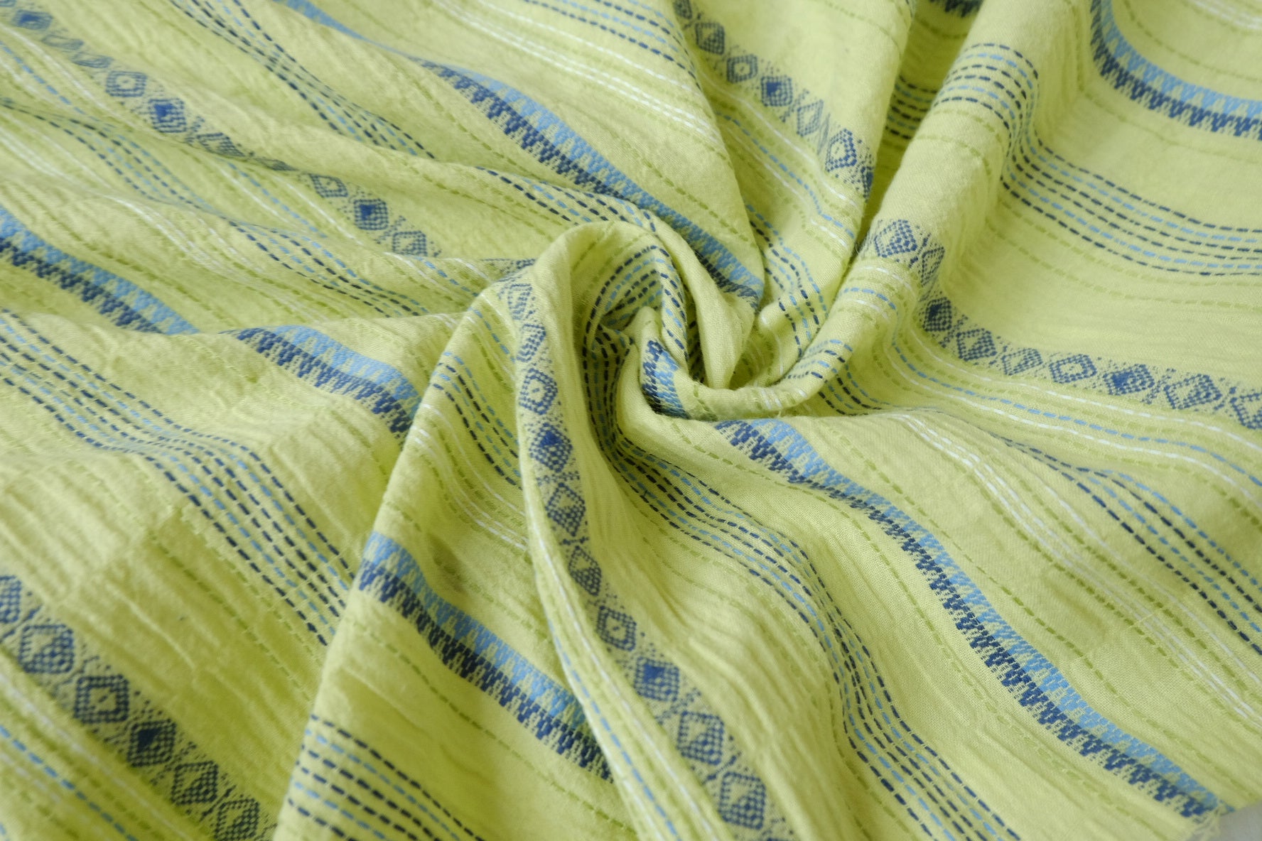 Lime Stripe Bubble Jacquard Cotton Fabric — 2.19 yd