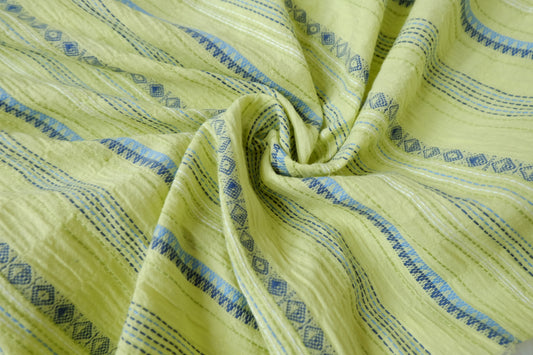Lime Stripe Bubble Jacquard Cotton Fabric — 2.19 yd