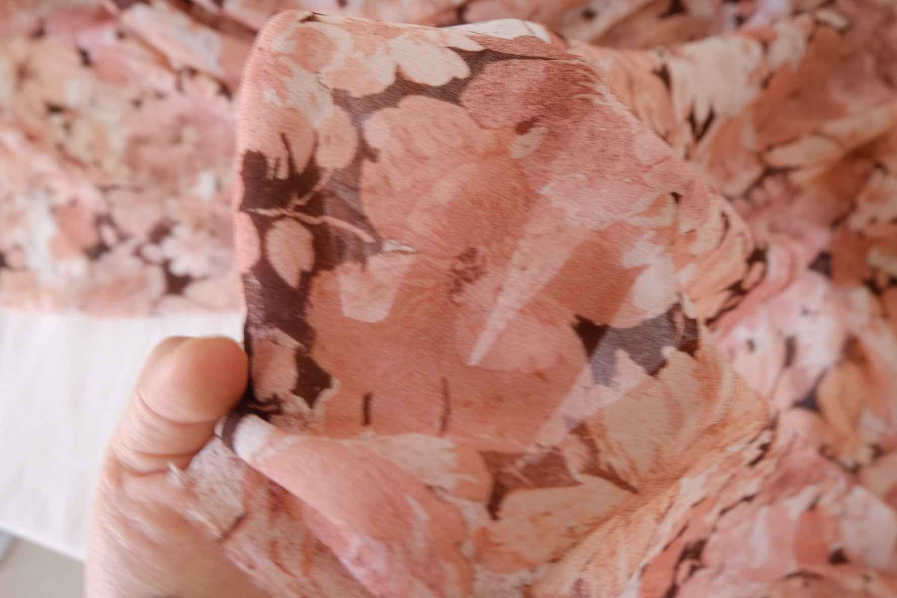 Sheer Rayon Chiffon Fabric – Vintage Peach Floral Print  3.3 yd