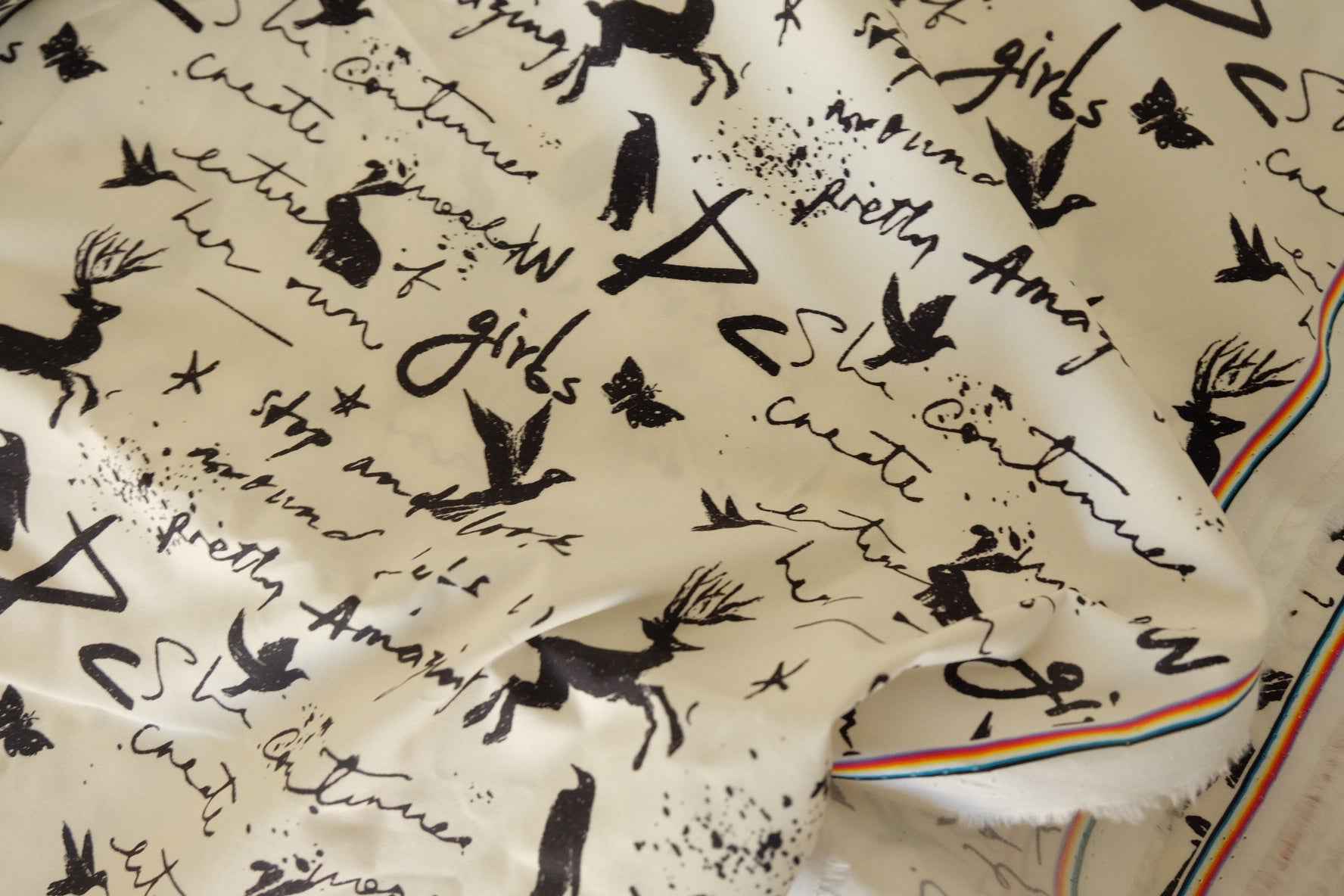 Black Ink Illustration Dense Cotton Poplin Fabric – 2.2 yd
