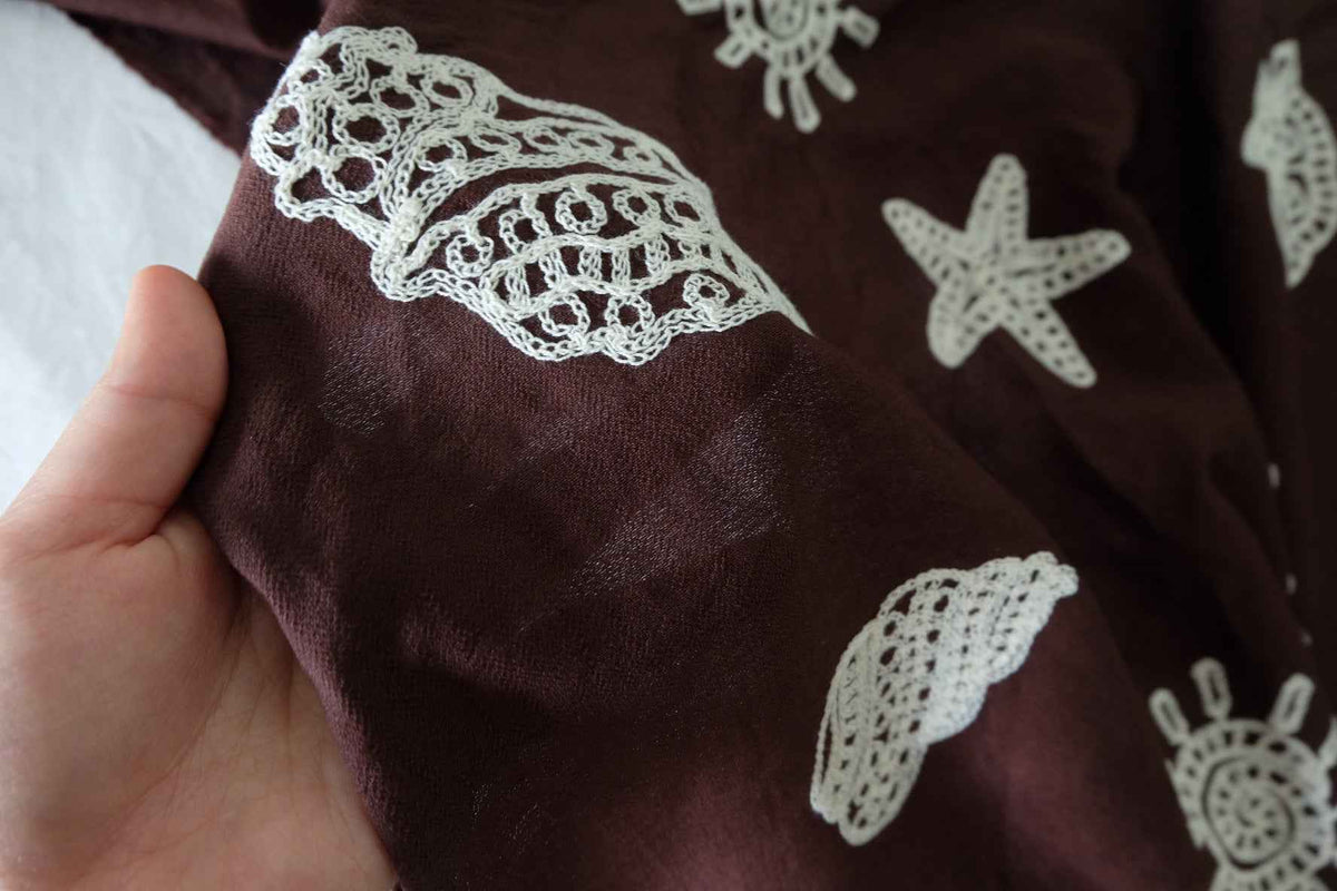 Embroidered Seashell Tencel Linen Blend Fabric – 2.4 yd