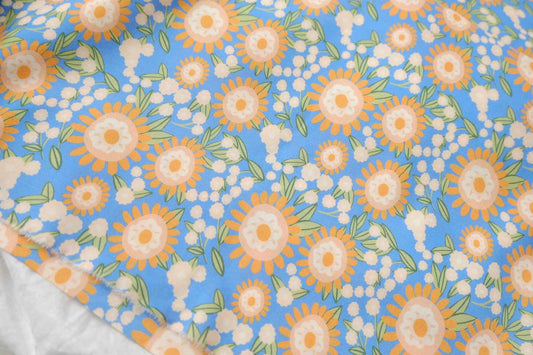 Blue Daisy Print Lightweight Cotton Poplin — 2.19 yd Piece