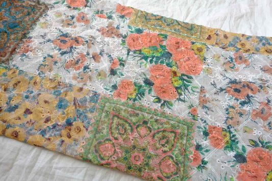 Vintage Patchwork Embroidered Lightweight Fabric — 2.19 yd