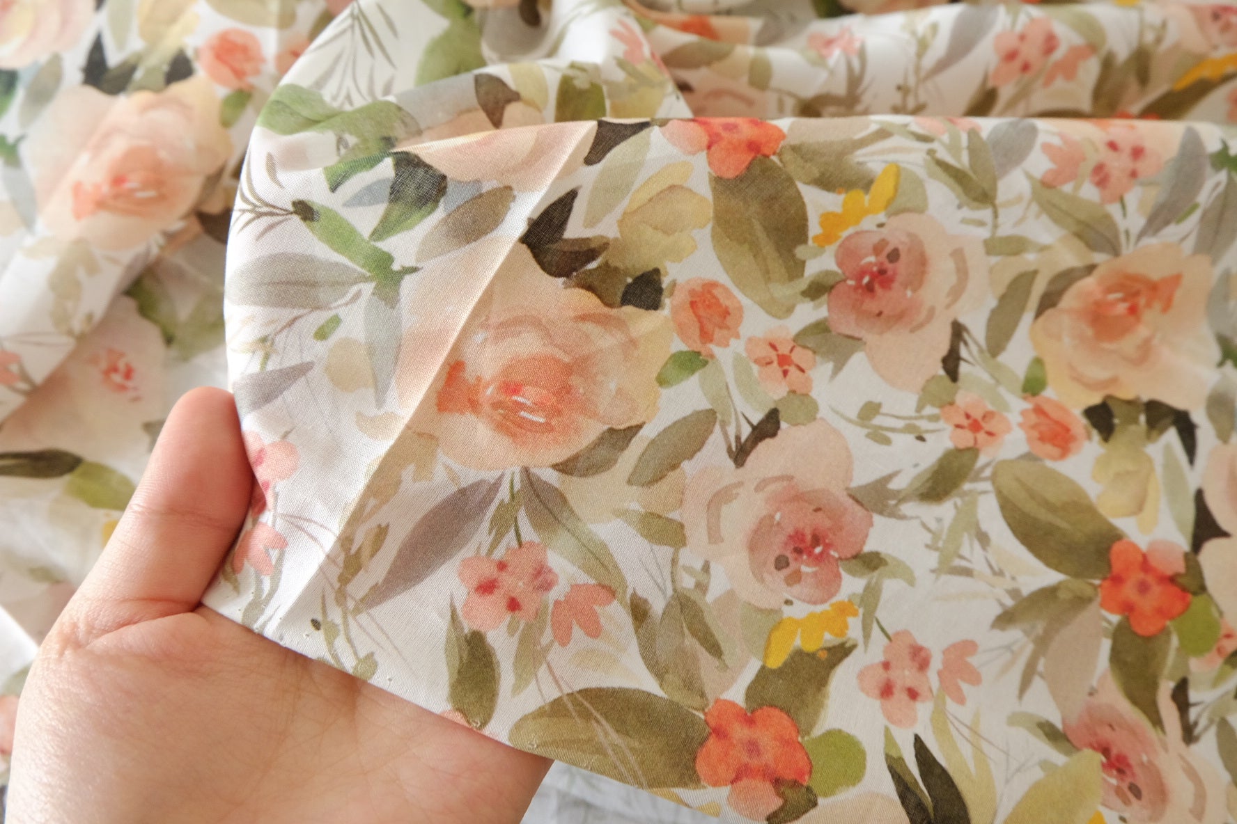 Blush Garden Watercolor Floral Ultra-Fine 100-Count Cotton Fabric– 3.28 yd