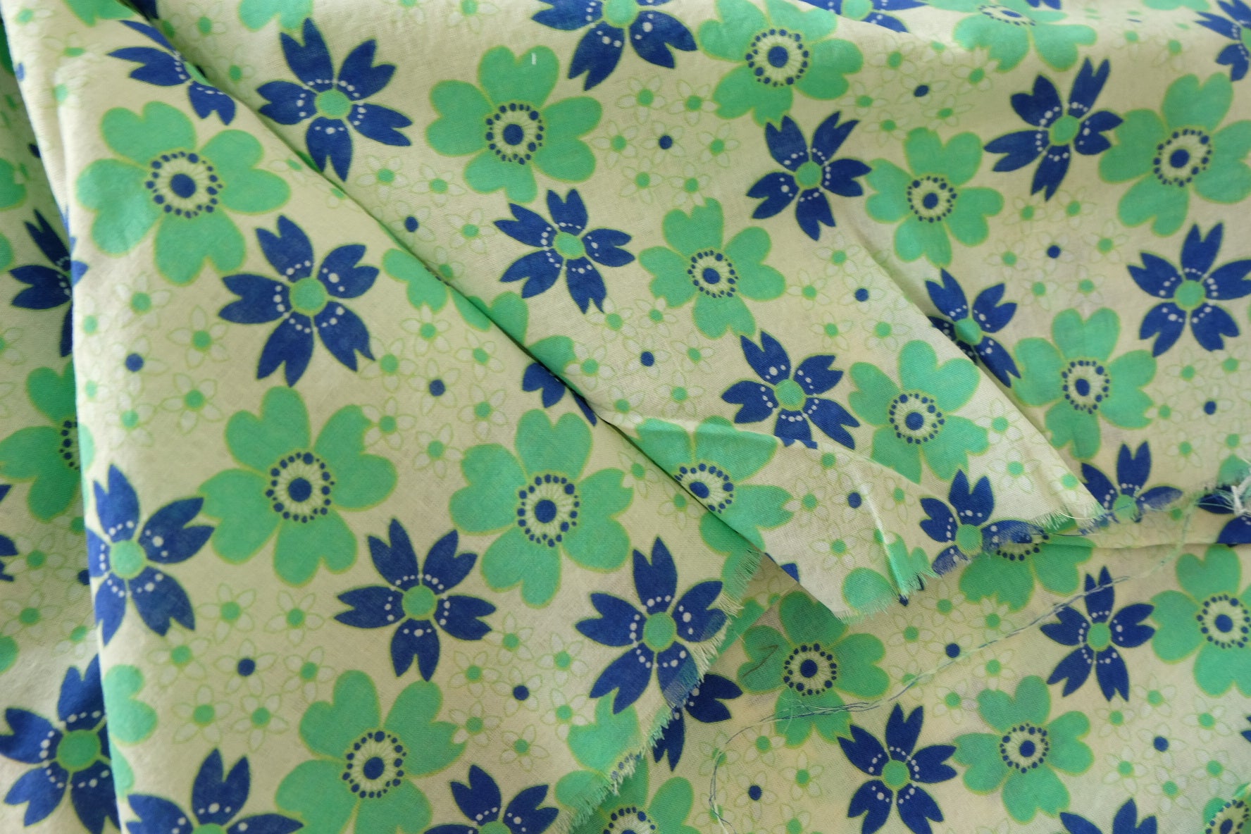 Cotton Poplin Fabric – Blue & Green Floral Print  1.64 yds