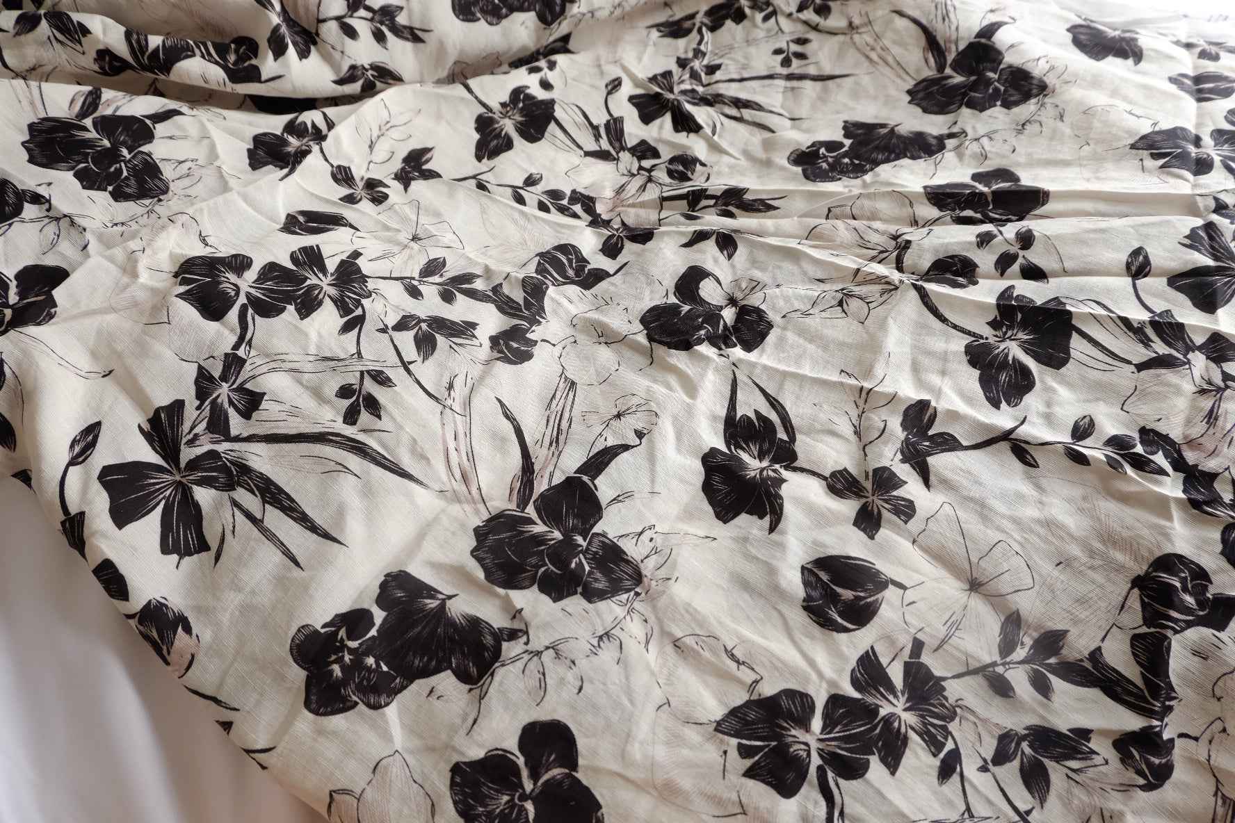 Black Ink Floral Tencel-Linen Blend Fabric - 1.75 yd