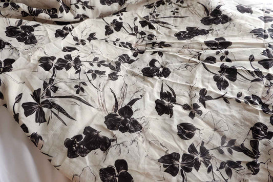 Black Ink Floral Tencel-Linen Blend Fabric - 1.75 yd