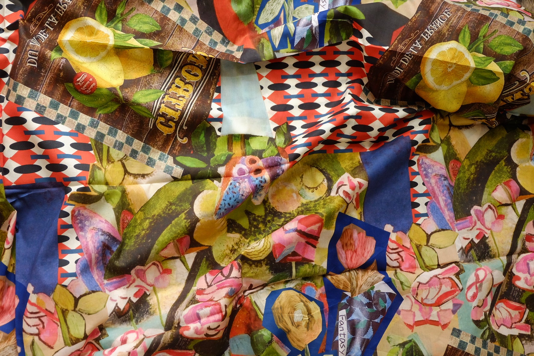 Designer Collage Print 80s Cotton Poplin Fabric 2.2 Yards