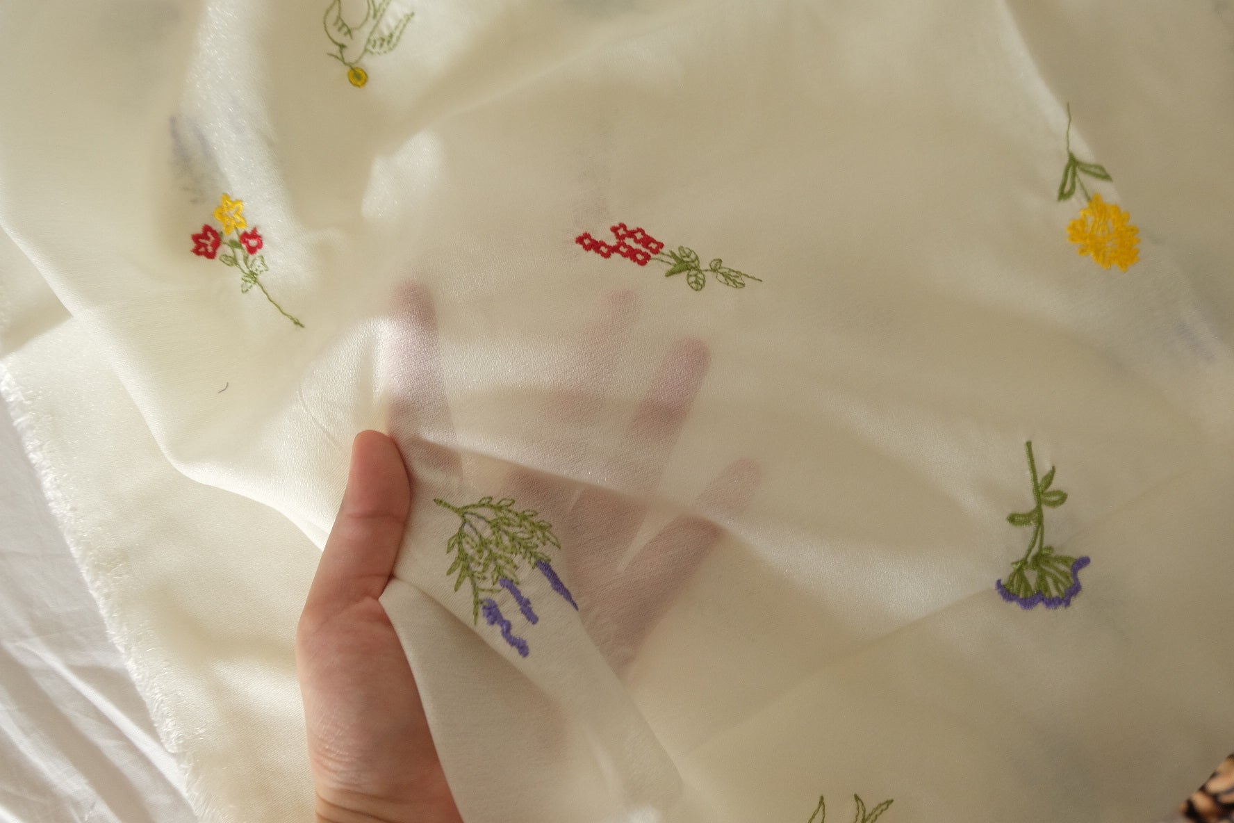 Ivory Embroidered Tencel Fabric – 1.64 yd