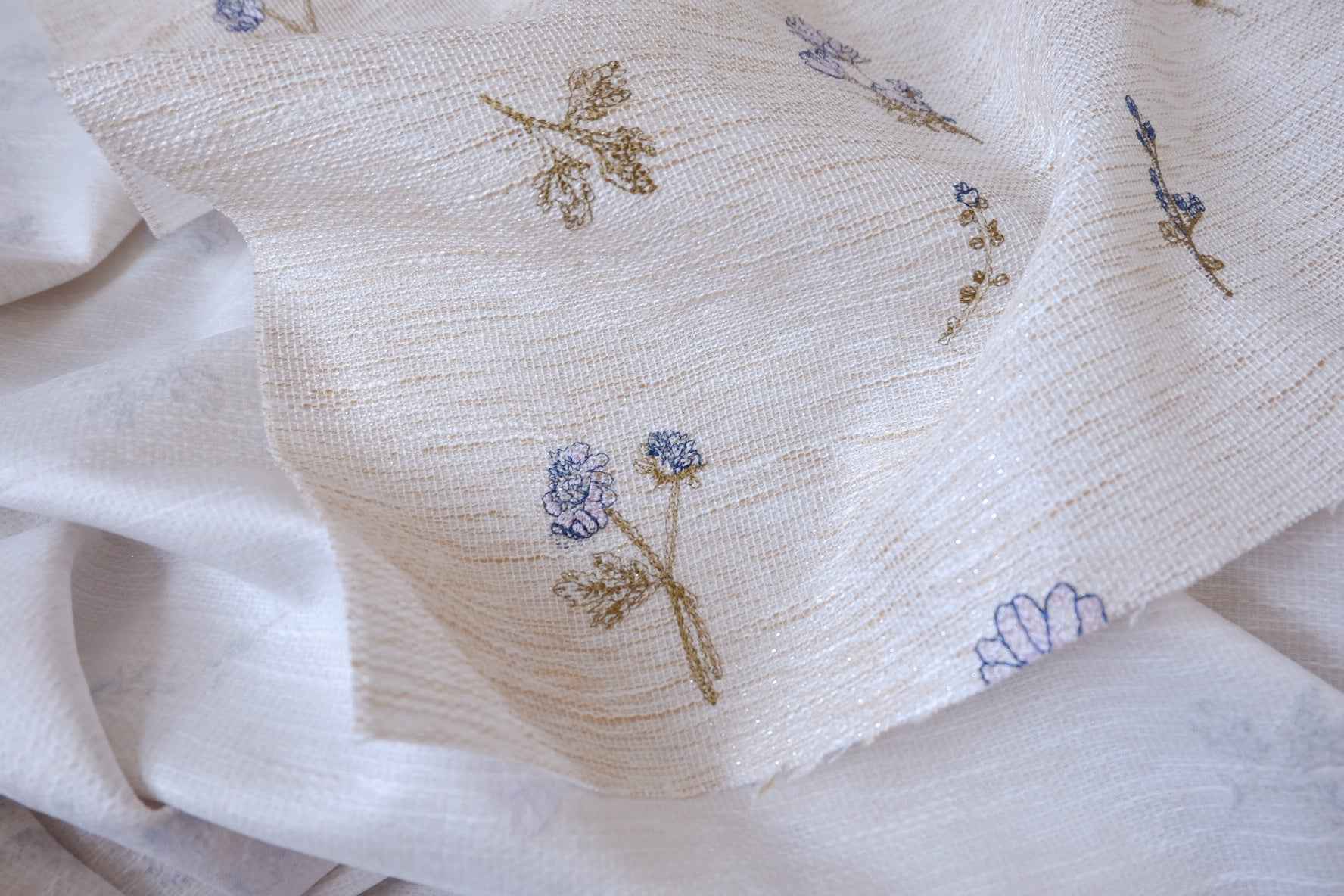 Soft Metallic Woven Floral Embroidered Fabric - 2.19 yd