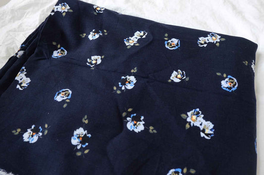 Navy Floral Cupro Linen Blend Fabric - 1.64 yd