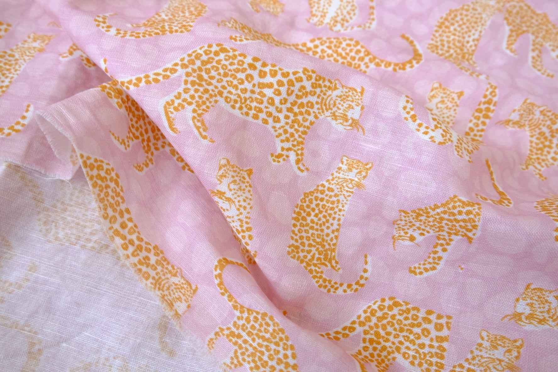 Pink Leopard Linen Cotton Blend Fabric — 1.86 yd