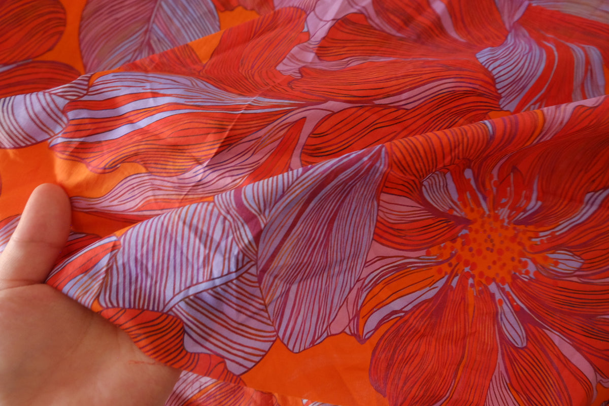 Sunset Blooms – Bold Floral Cotton Lawn Fabric | 1.3 Yards