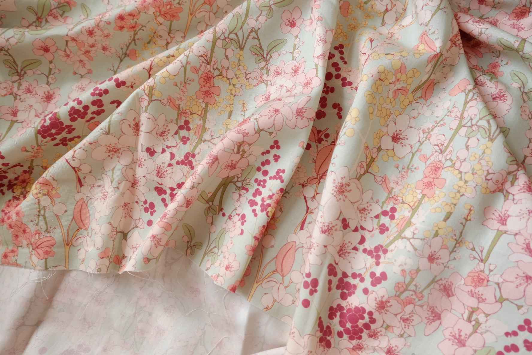 Mint Garden Floral Twill Tencel Fabric - 3.28 yd
