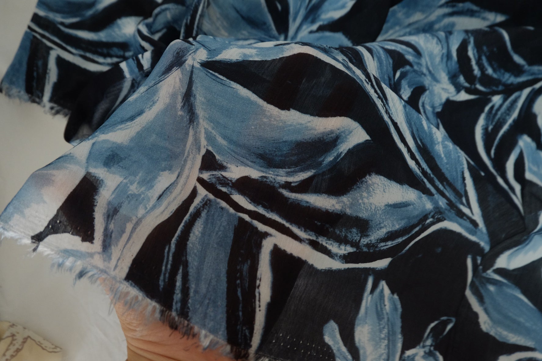 Midnight Blue Botanical Tencel Linen Blend Fabric – 3.3 yd