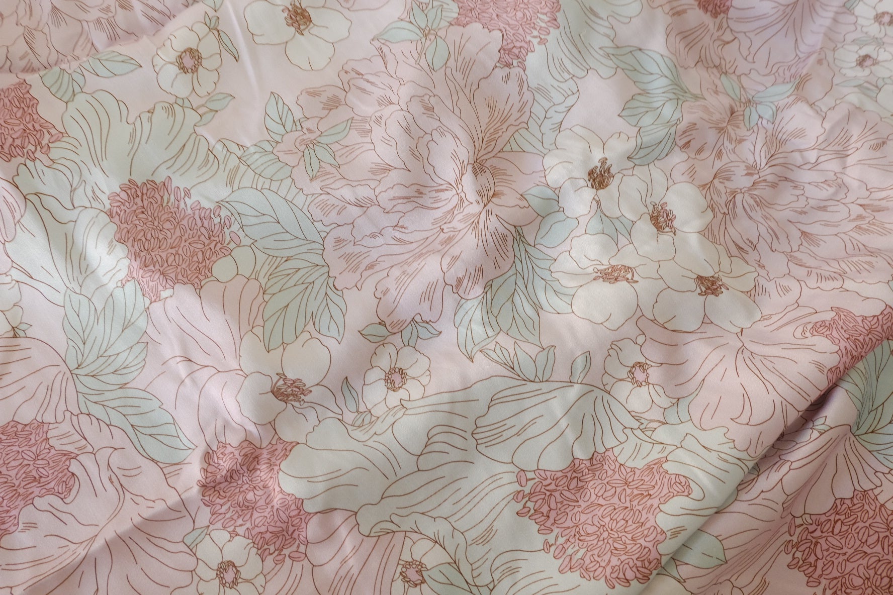 Soft Blush Line Floral Rayon Challis Fabric – 3.3 yd