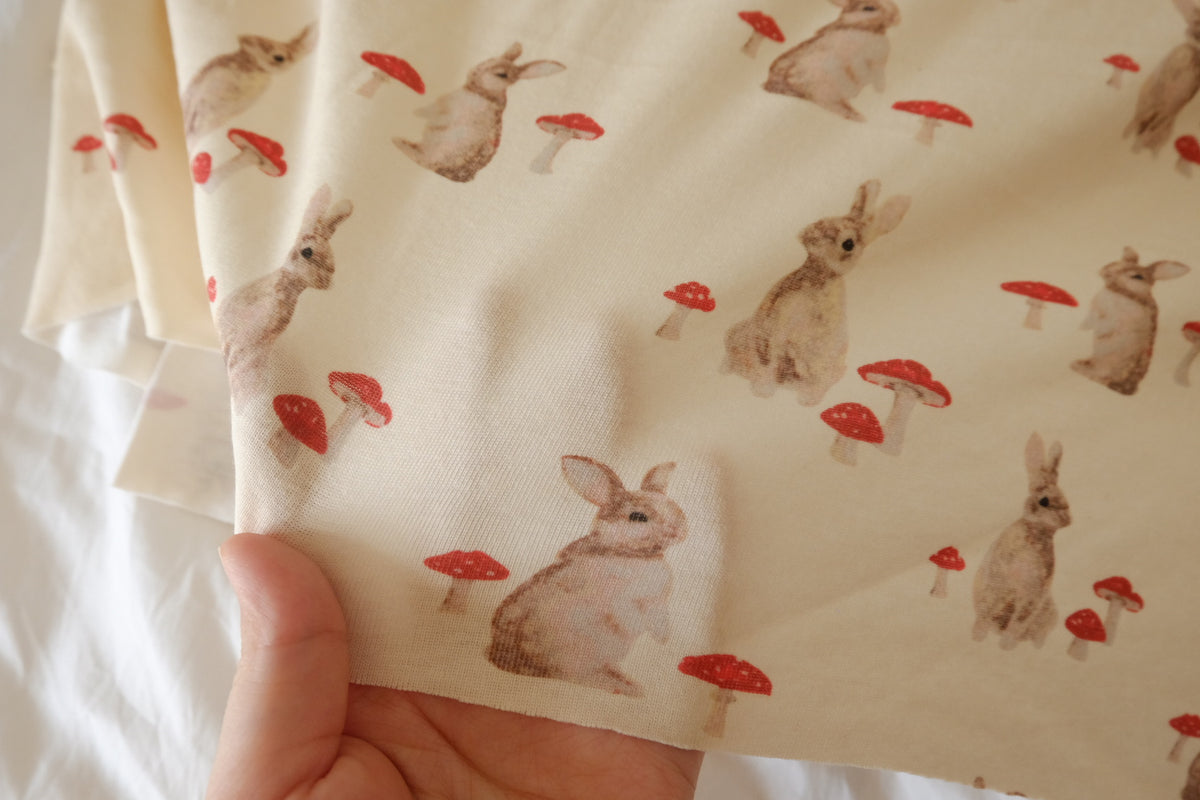Woodland Bunny & Toadstool Cotton Jersey Knit – 2.51 yd