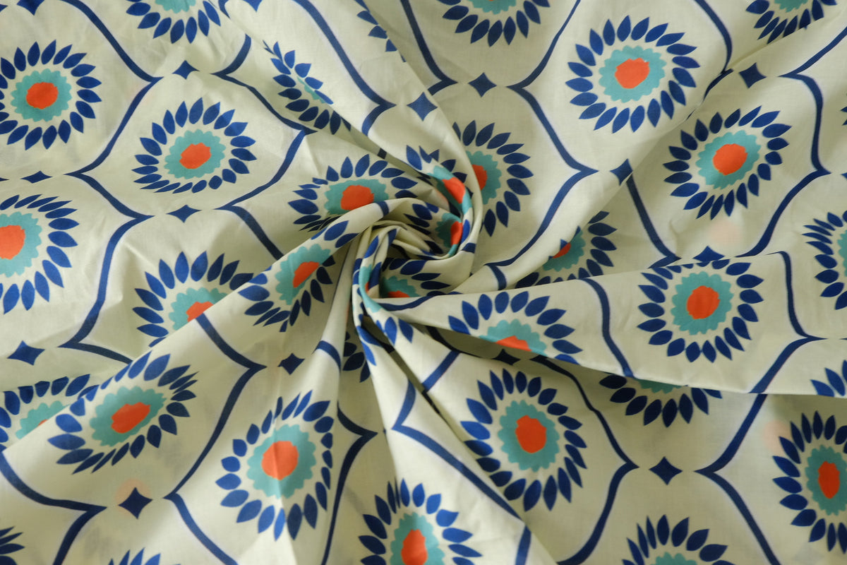 Retro Tile Floral Cotton Lawn — 1.97 yd